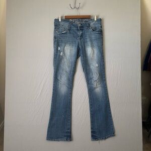 Knockout Light Blue Distressed Flare Jeans